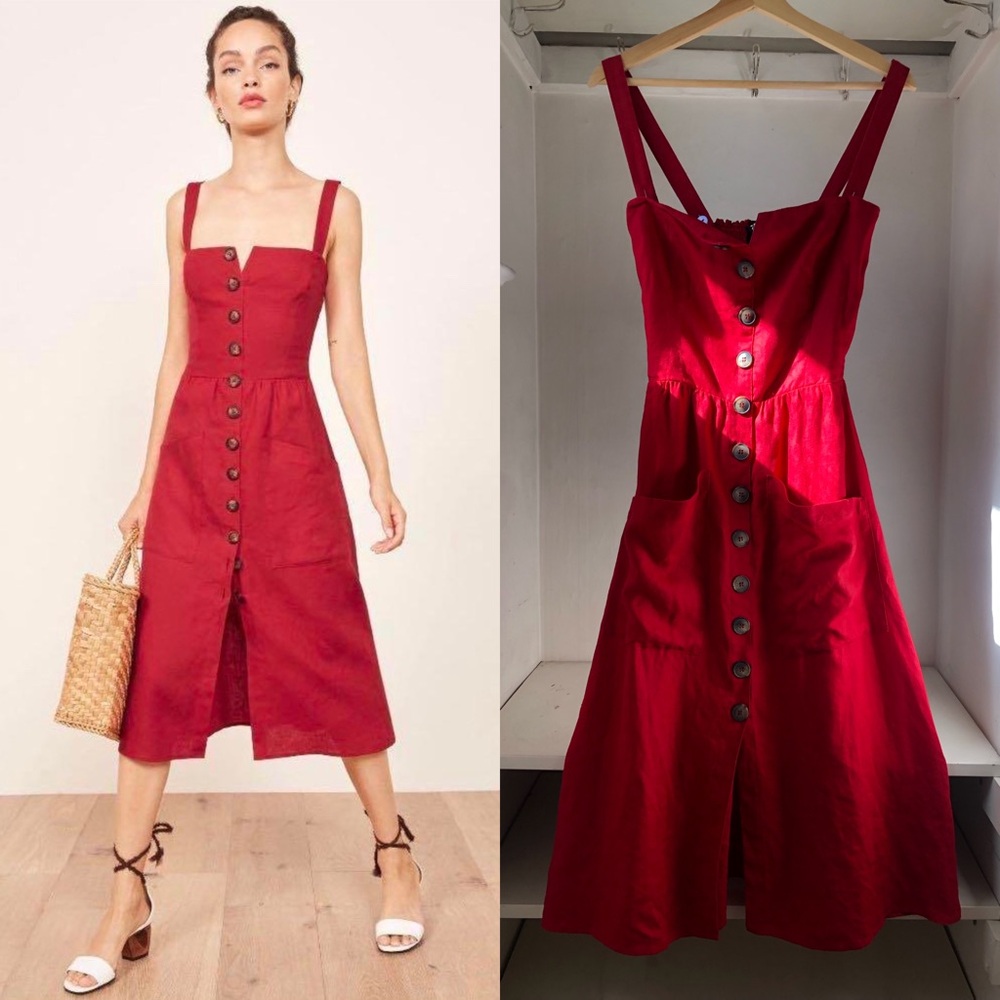 Reformation Norma Linen 100% dress in Cherry Red